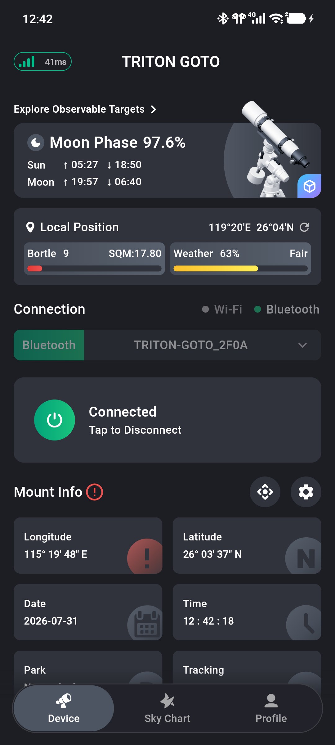 Red exclamation mark shown when the mount location differs significantly from the phone location