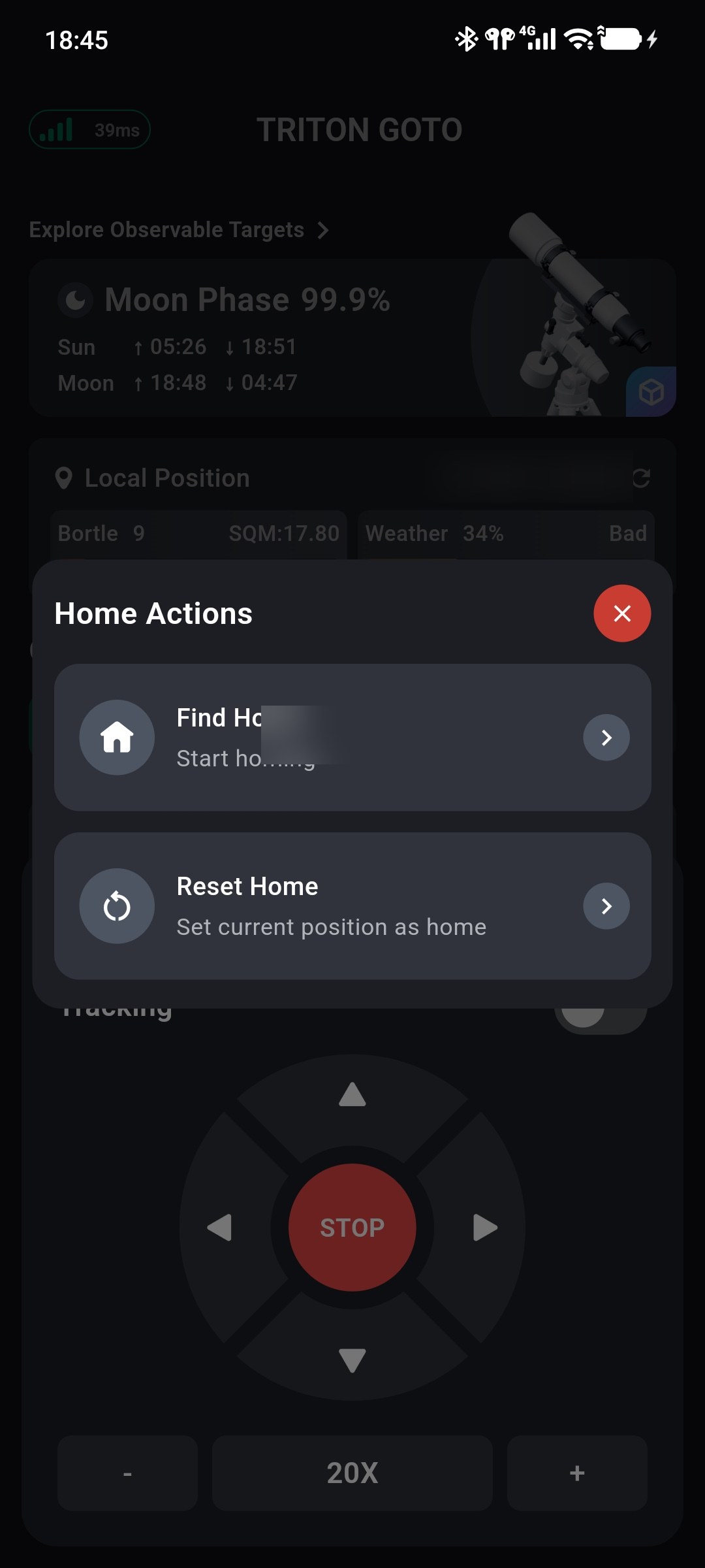 Find Home and Reset Home in the Home Actions window