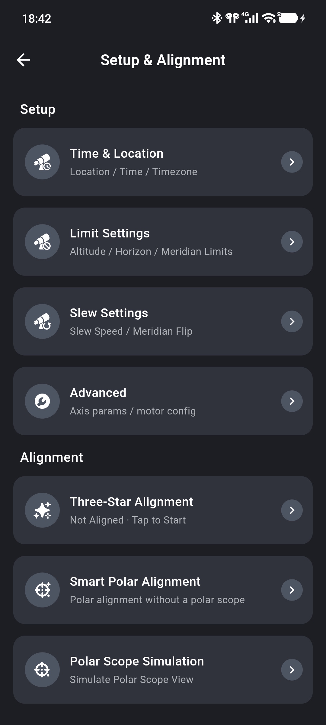 TRITON GOTO Setup and Alignment screen