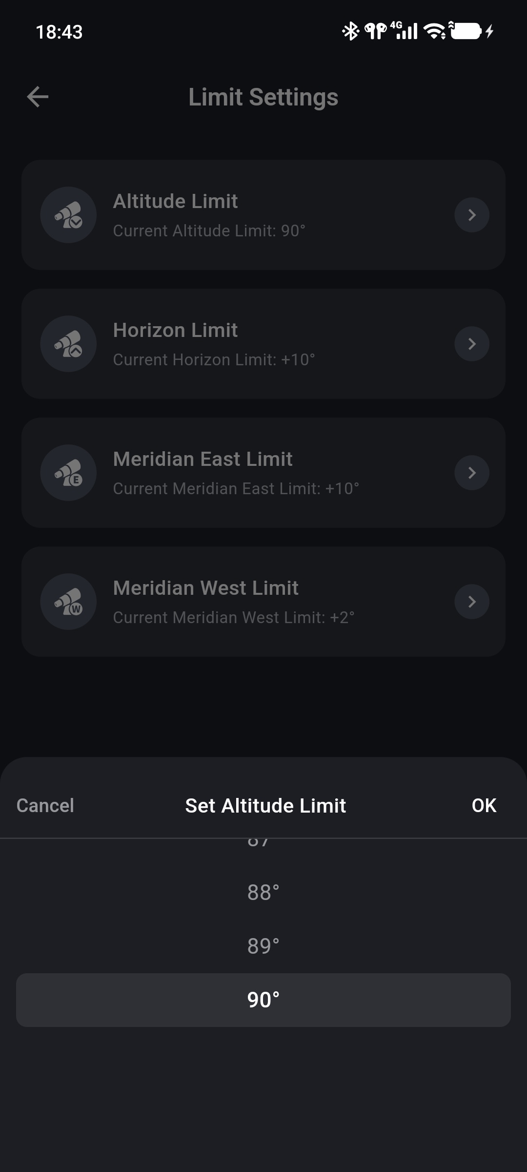 Setting the ONSTEP altitude limit