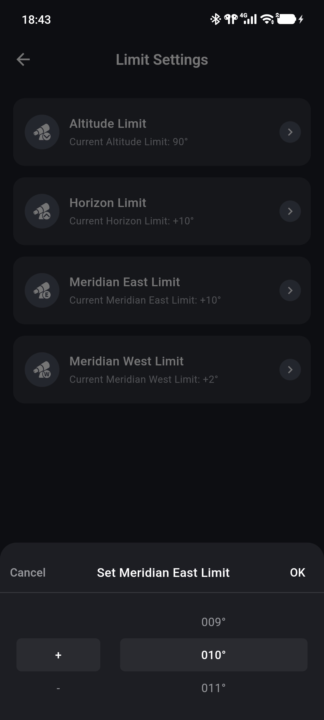 Setting the ONSTEP Meridian East Limit