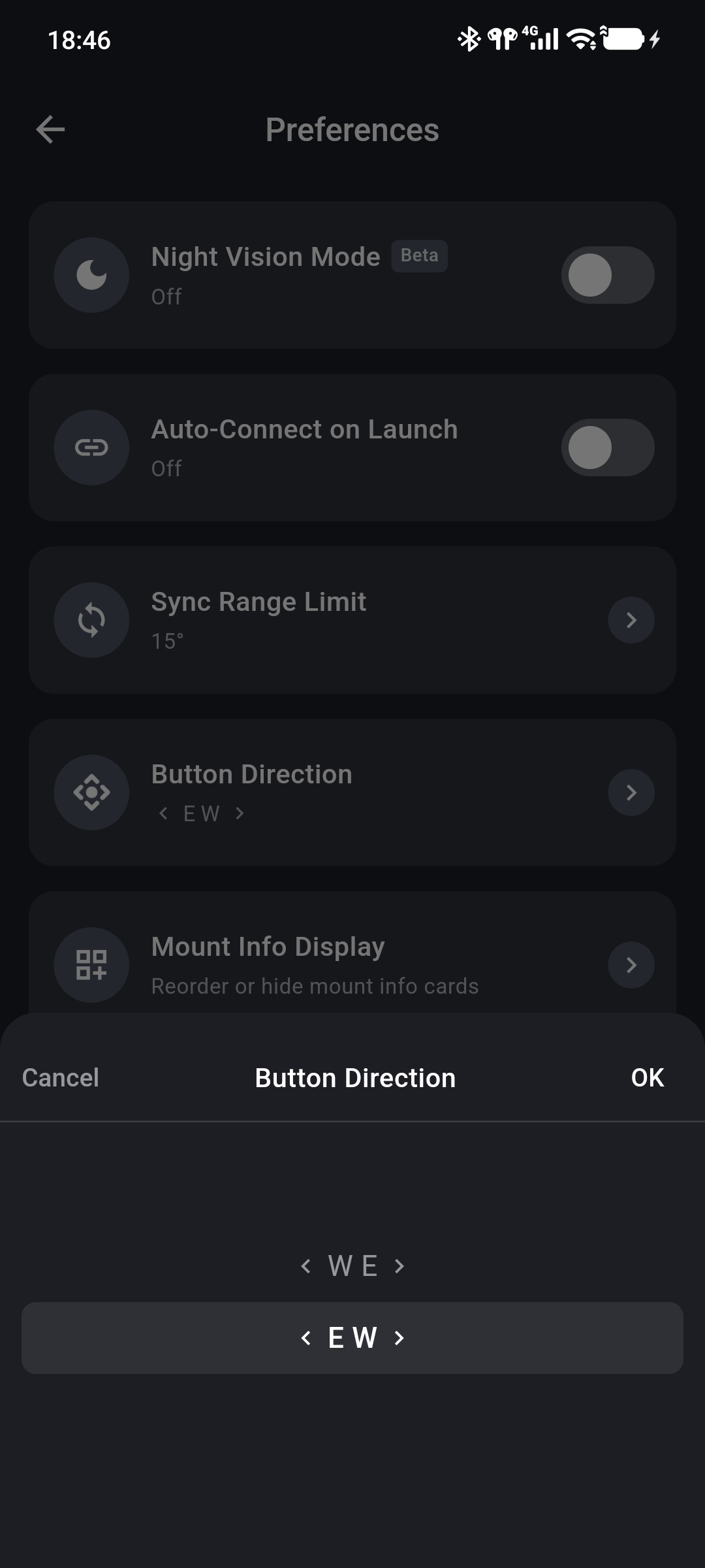 Selecting east and west positions for manual direction controls