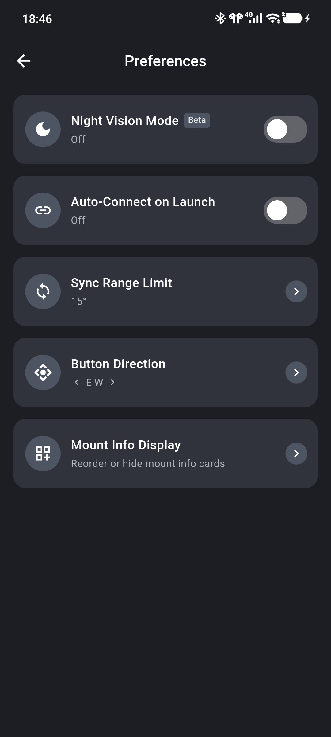 TRITON GOTO Preferences screen
