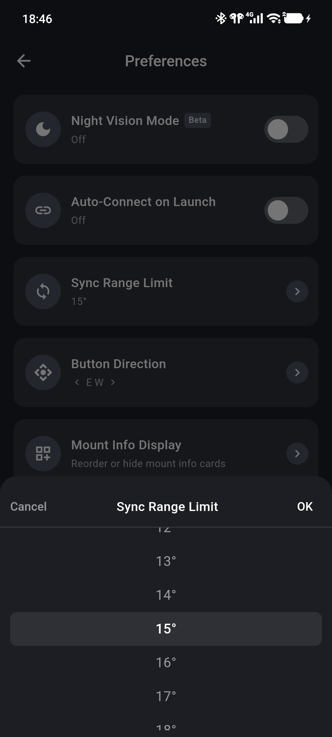 Selecting the maximum angular separation allowed for Sync