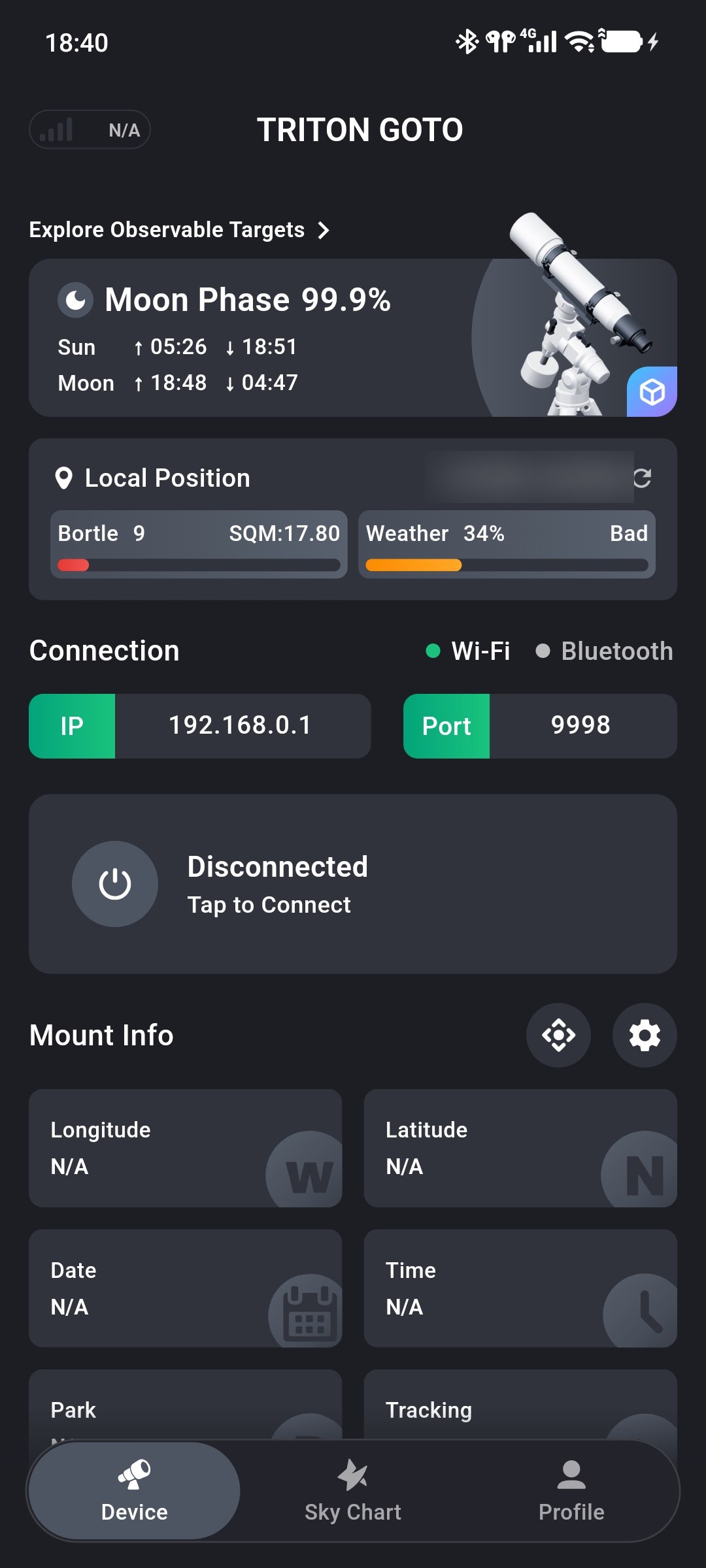 Selecting Wi-Fi in the Connection section