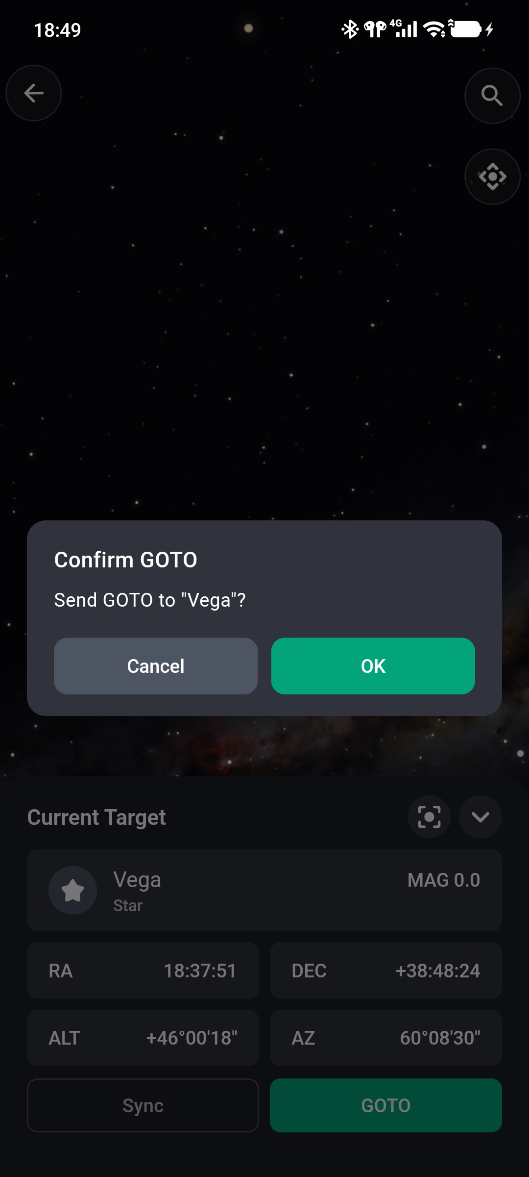 Confirmation before sending GOTO for Vega