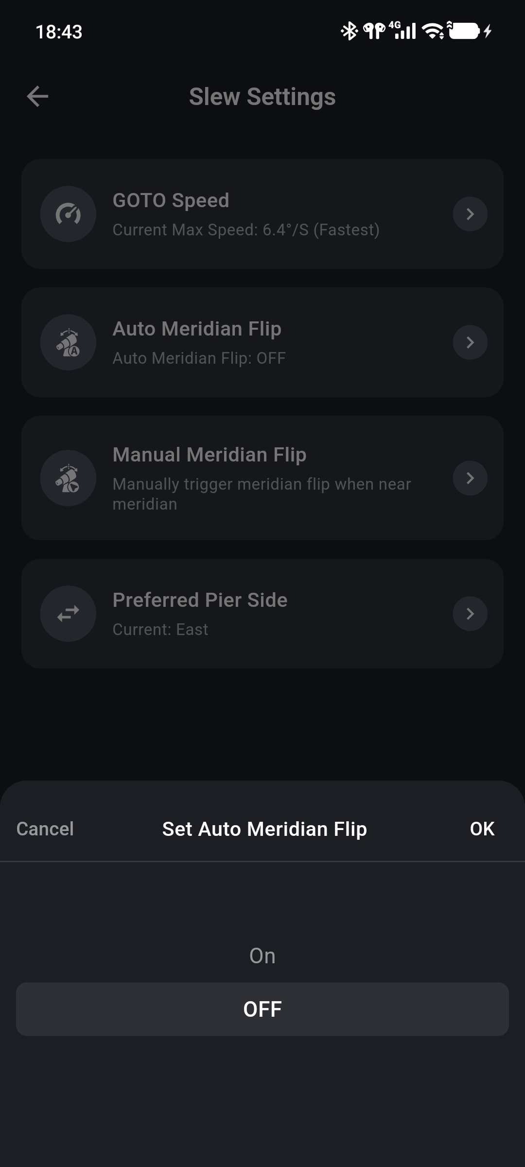 Enabling or disabling Auto Meridian Flip