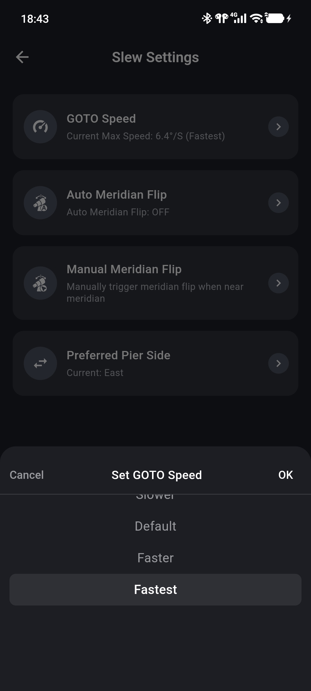 Selecting an ONSTEP GOTO speed level