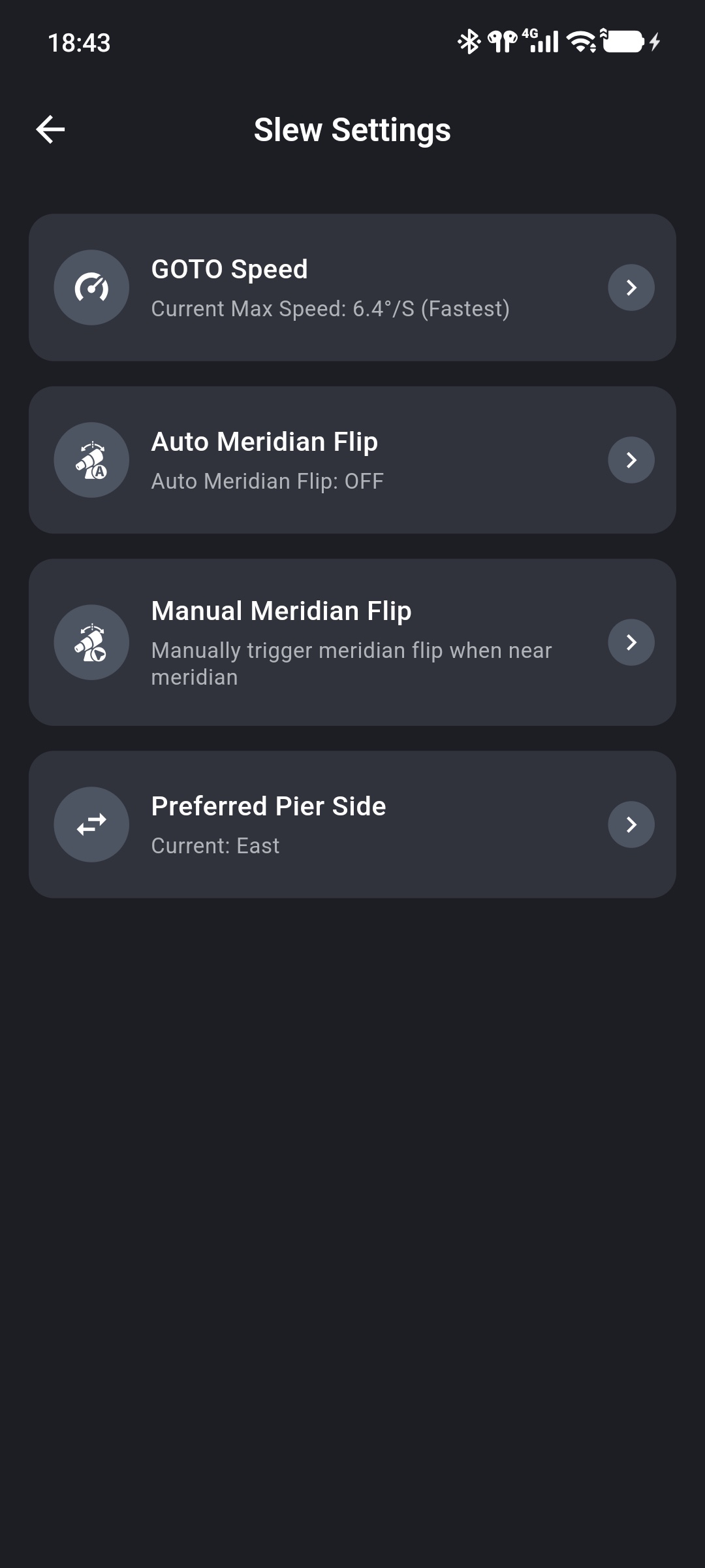 ONSTEP GOTO speed and meridian-flip settings