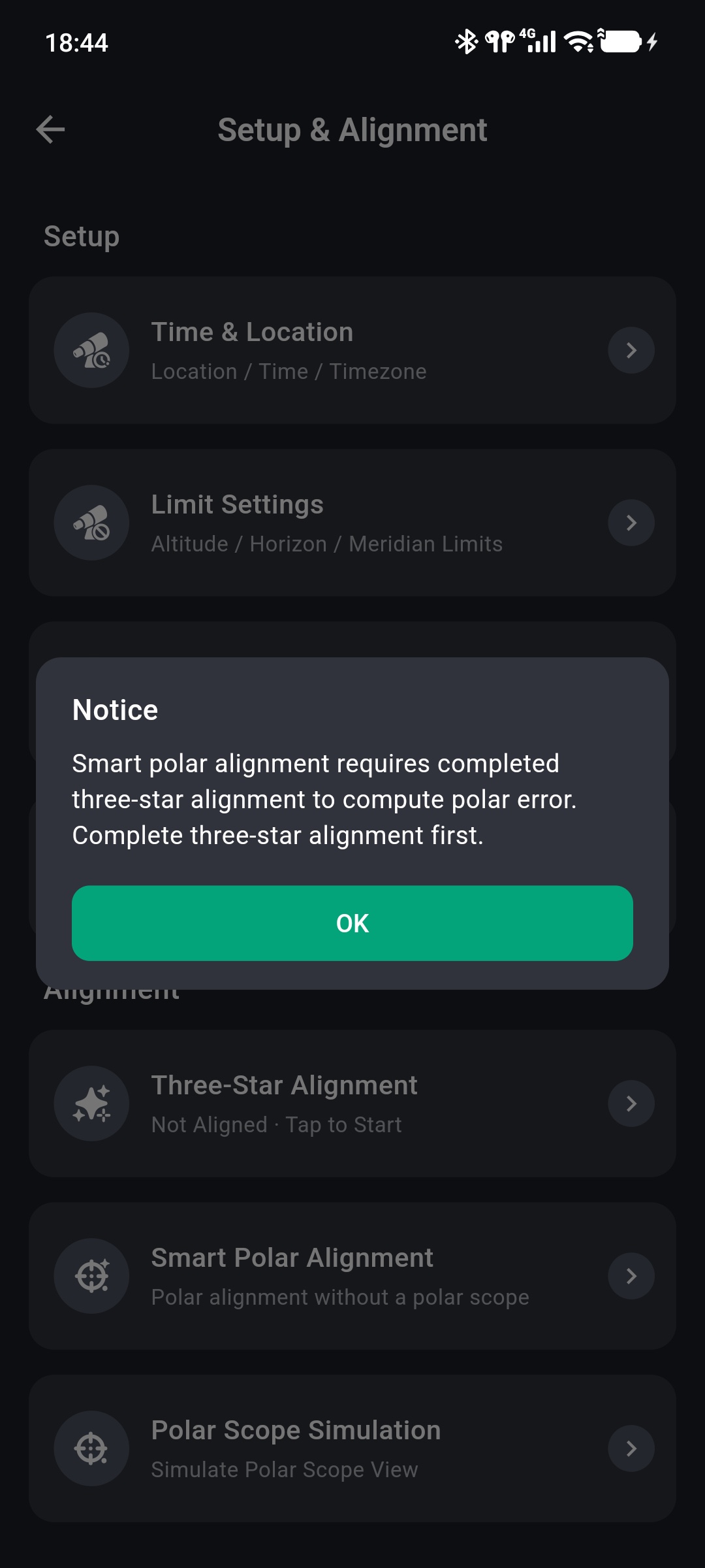 Notice that Smart Polar Alignment requires Three-Star Alignment