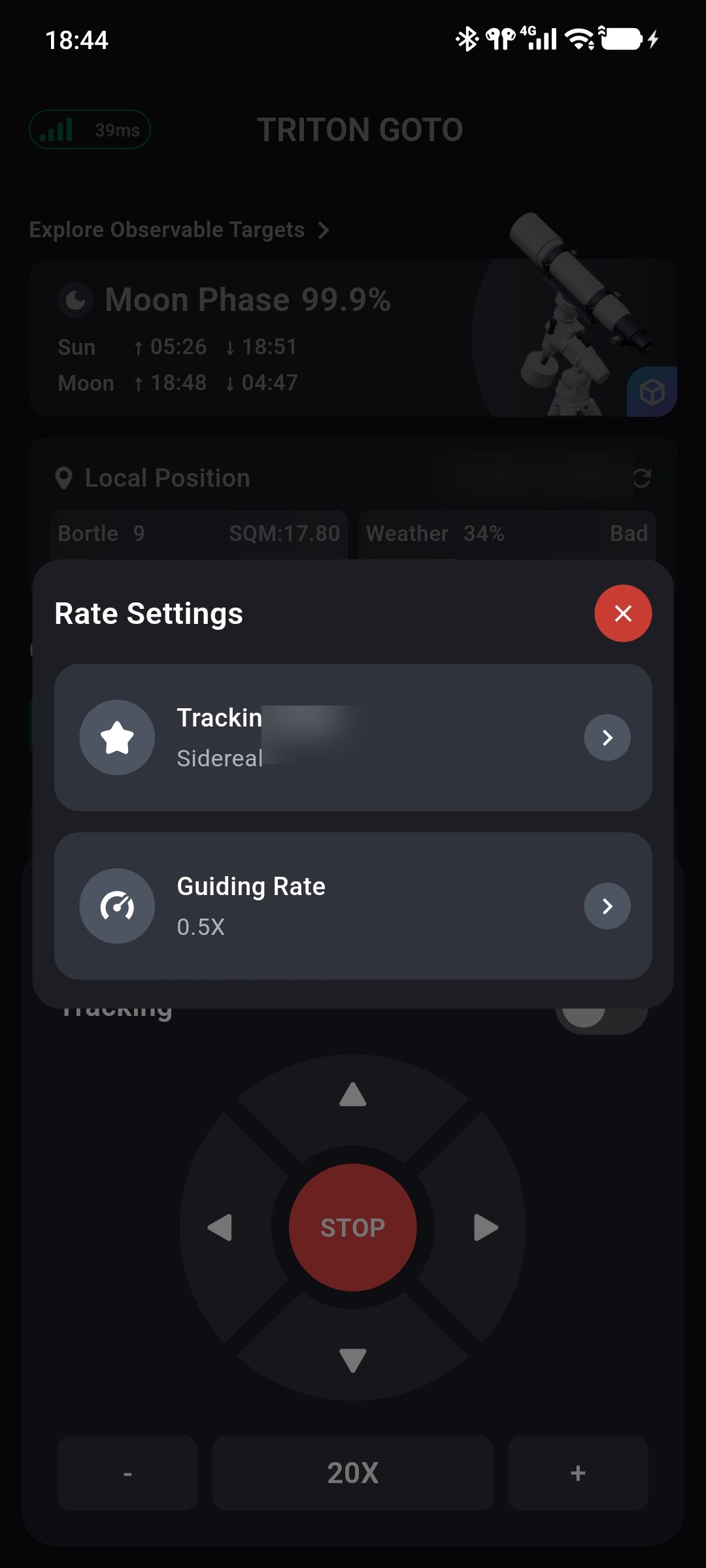 Tracking-rate and guide-rate settings