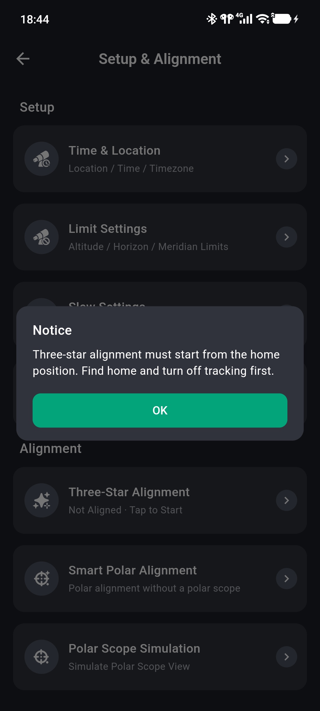 Notice that Three-Star Alignment requires the home position