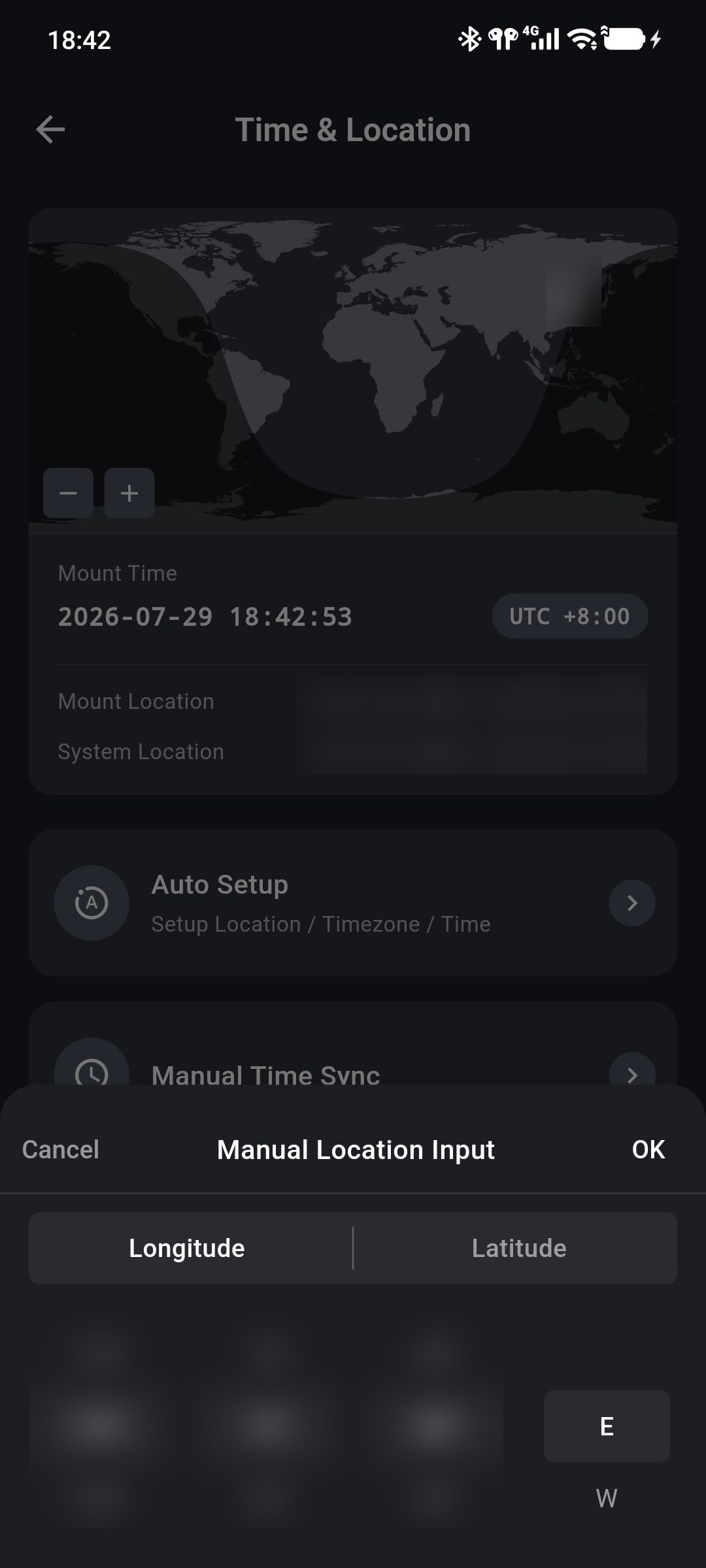 Manually entering mount longitude and latitude