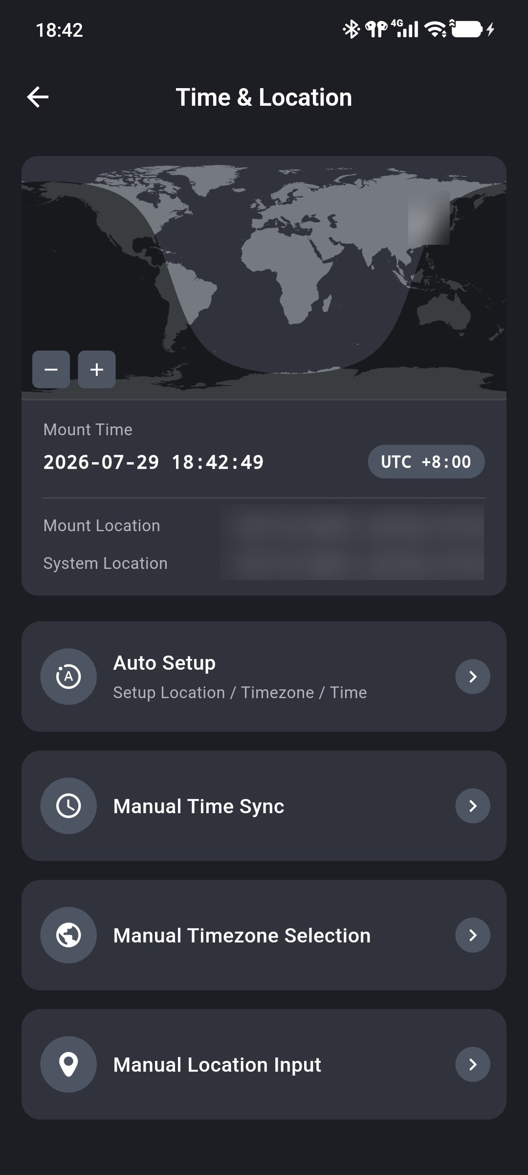 Time & Location screen