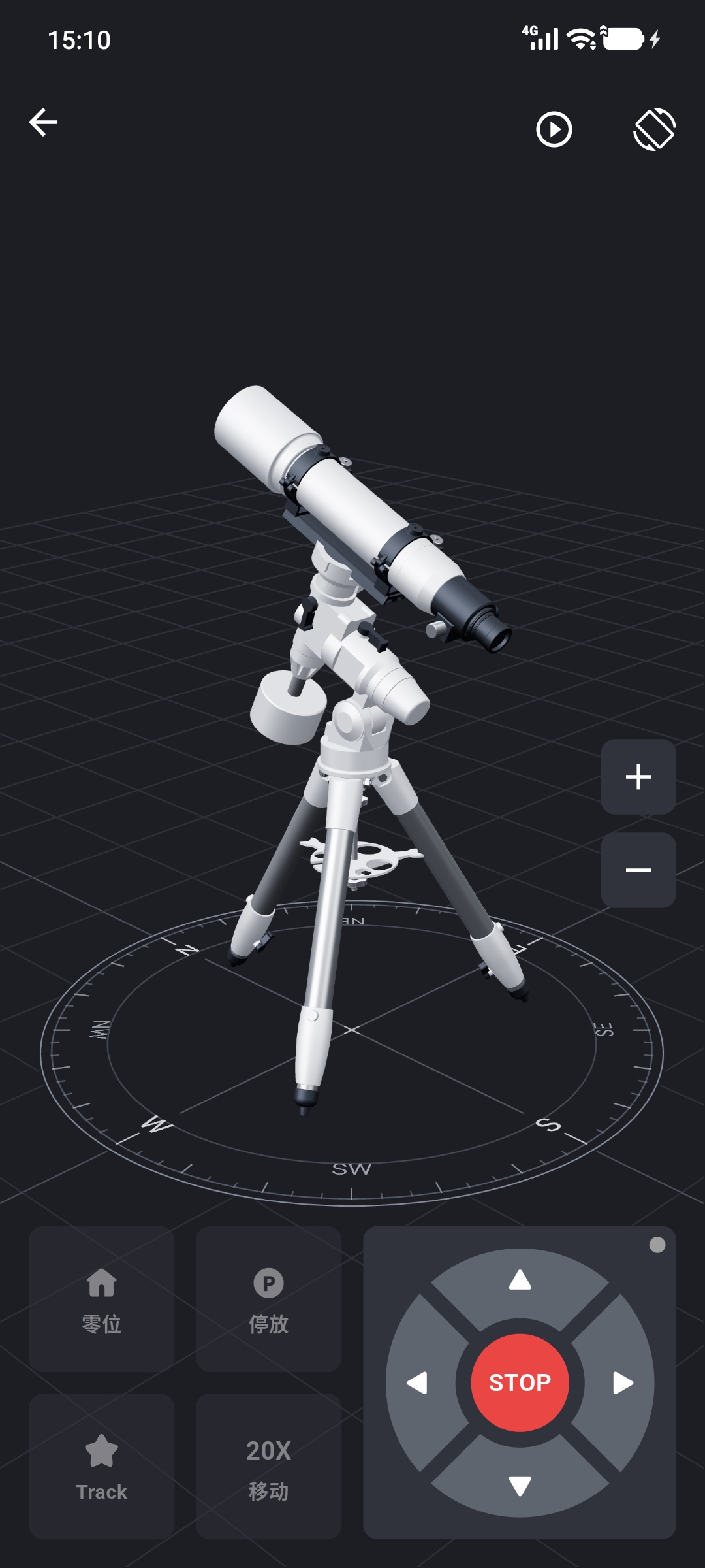 未连接设备时的望远镜 3D 预览及控制界面