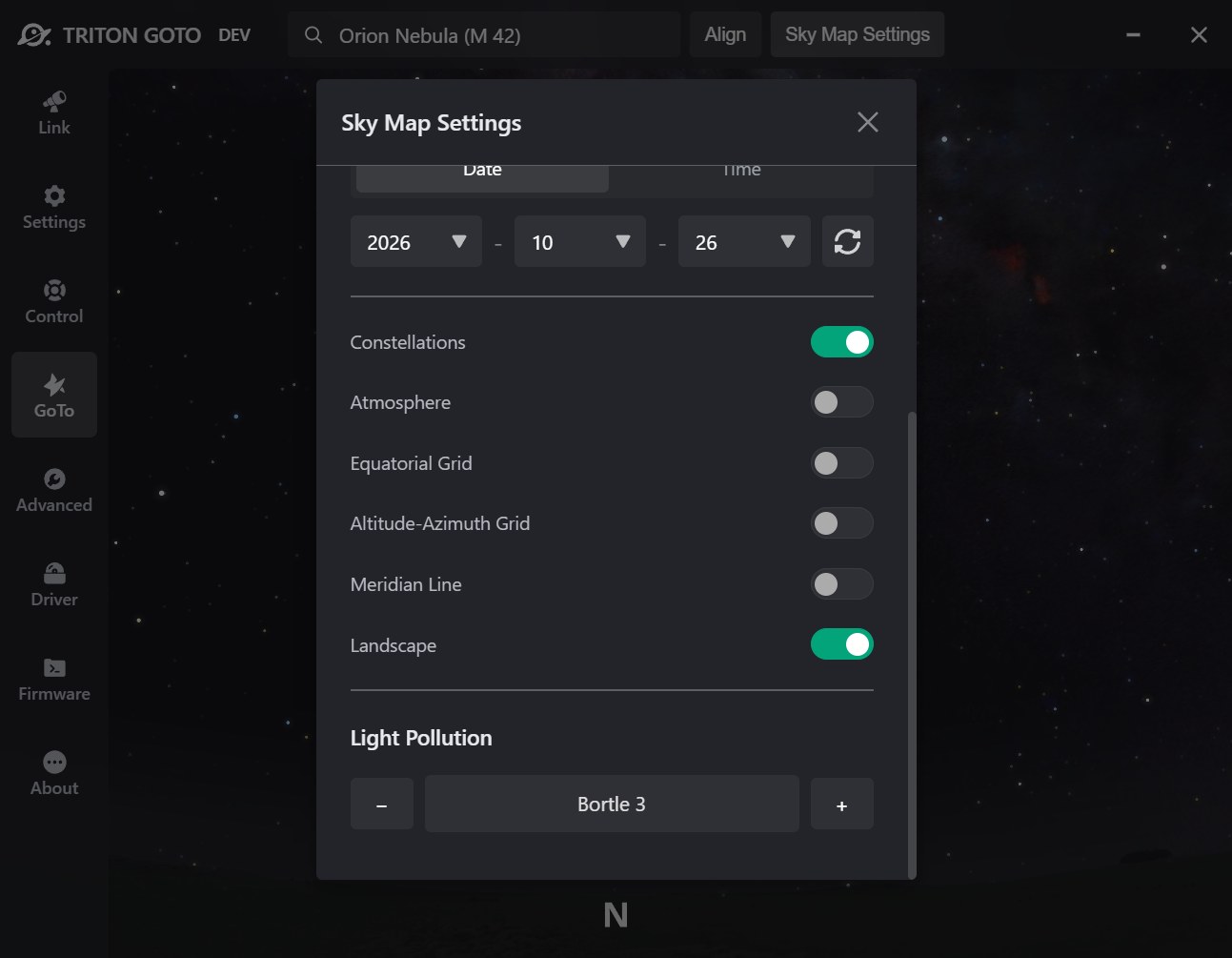 Sky Chart Settings | TRITON GOTO Windows ONSTEP Guide