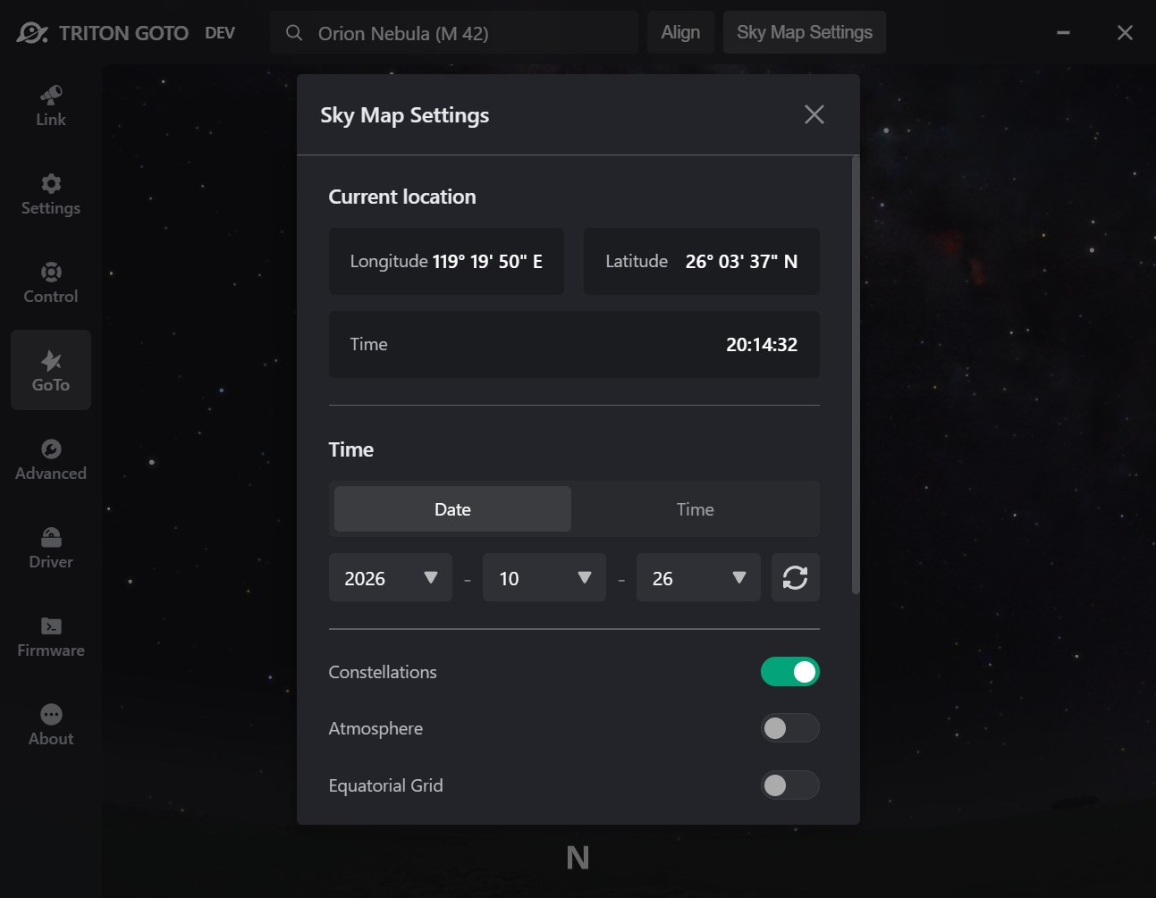 Sky Chart Settings | TRITON GOTO Windows ONSTEP Guide